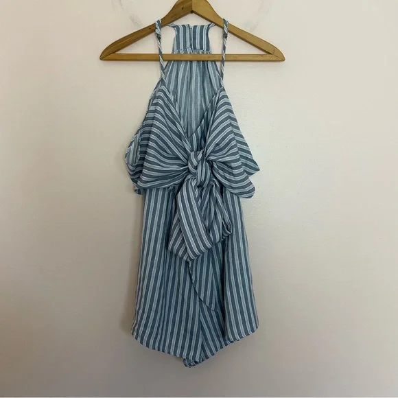 Show Me Your Mumu Melissa Blue and White Striped Bow Front Romper Size Small - Picture 3 of 6